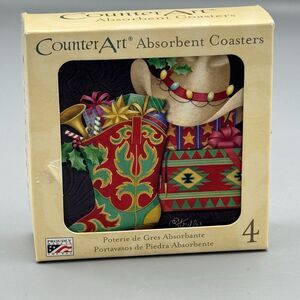 CounterArt Absorbent Coasters USA Square Cowboy Christmas Southwestern Stoneware